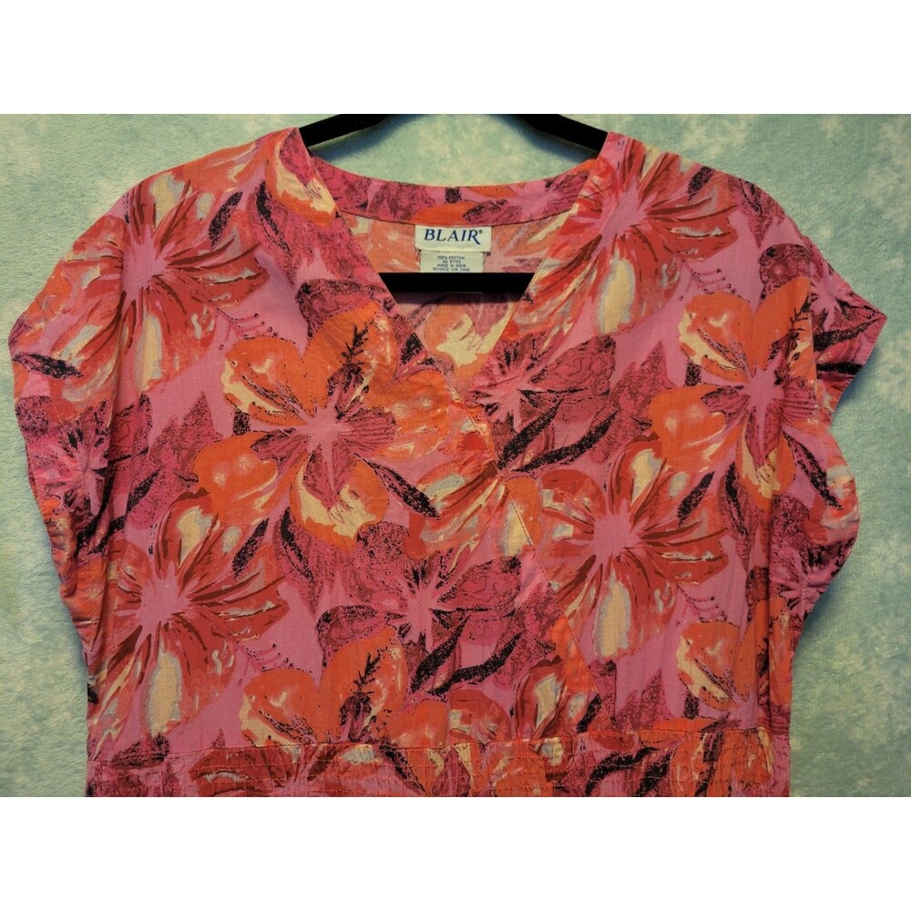 Blair MMS Midi Dress Pink Floral Cotton Smocked Waist Vintage 90s V Neck Modest